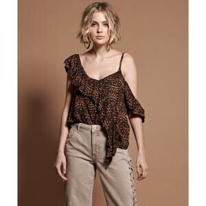 One Teaspoon Free People Africa Ashely Top Animal Print Off Shoulder SZ XXS NWT